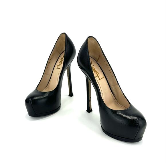Yves Saint Laurent YSL "TRIBTOO" BLACK CAVIAR LEATHER STILETTOS PLATFORMS PUMPS - Picture 13 of 16